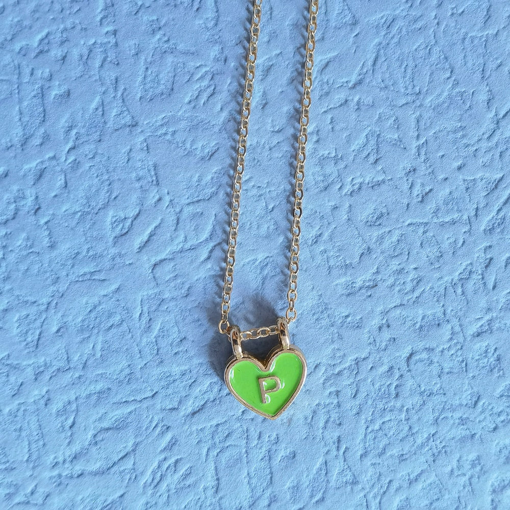 Enamel Heart Initial Necklace