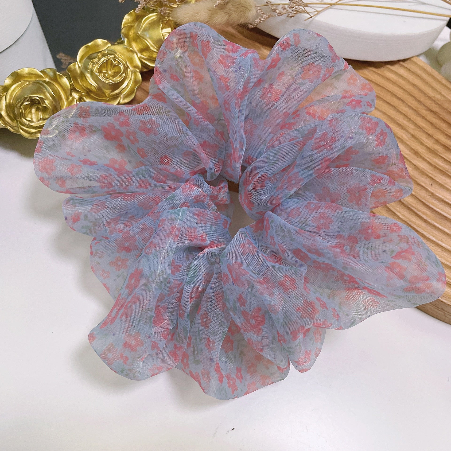 Oversized Organza Floral Scrunchie