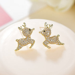 Tiny Leaping Reindeer Crystal Stud Earrings