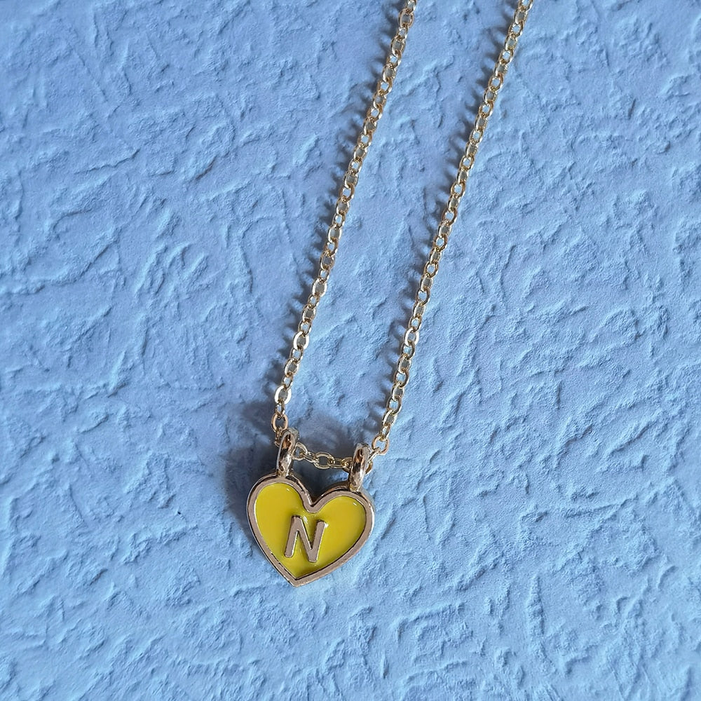 Enamel Heart Initial Necklace