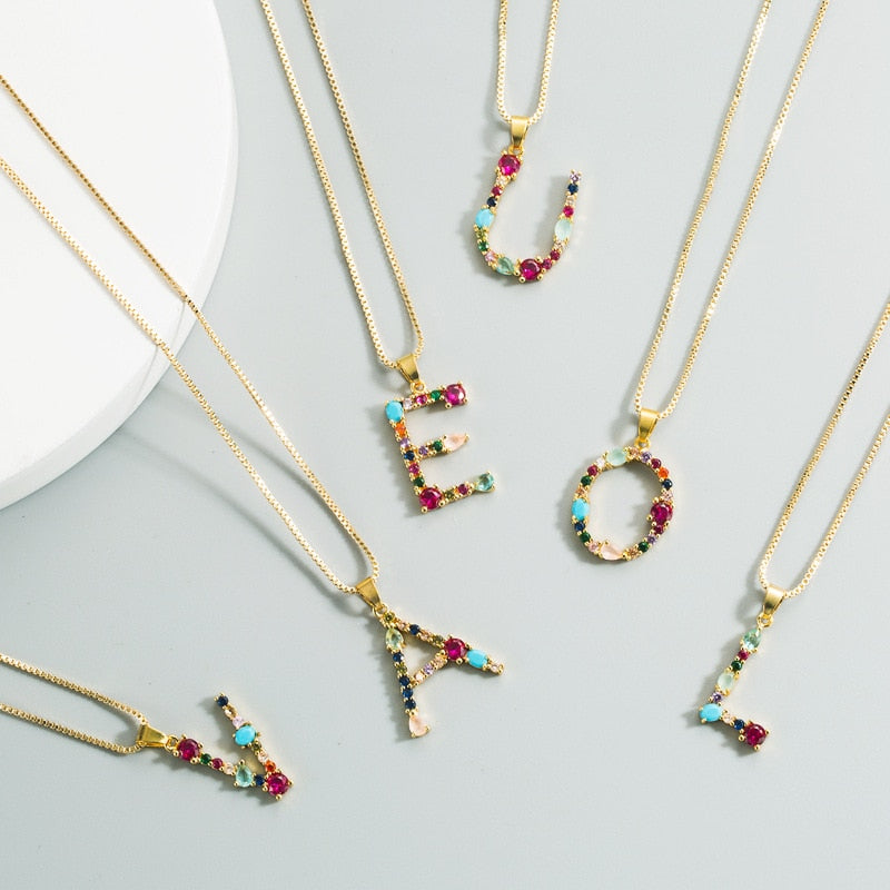 Colorful Crystal Initial Necklace