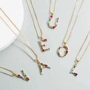 Colorful Crystal Initial Necklace