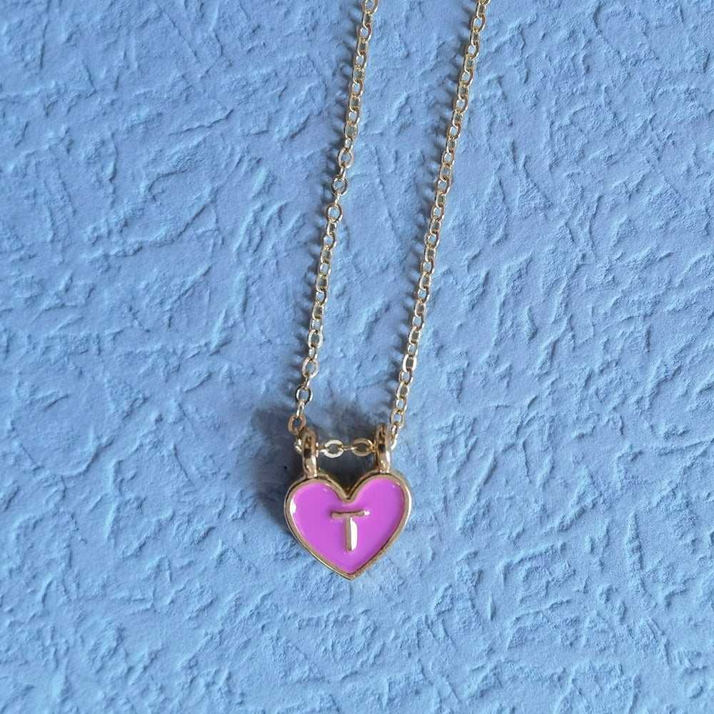 Enamel Heart Initial Necklace