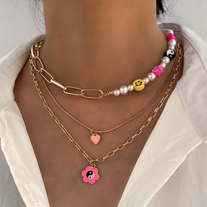 Multilayer Smiley Choker Necklace