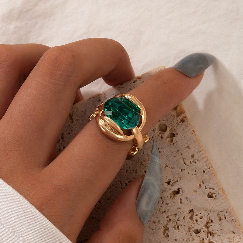 Luxury Green Crystal Stone Opening Ring