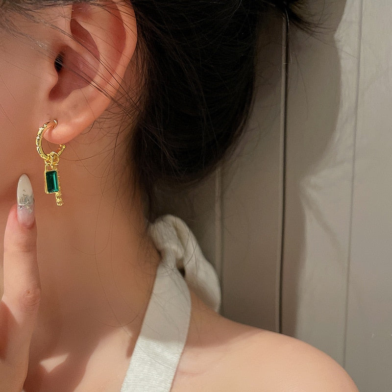 Emerald Baguette Mini Hoop Earrings
