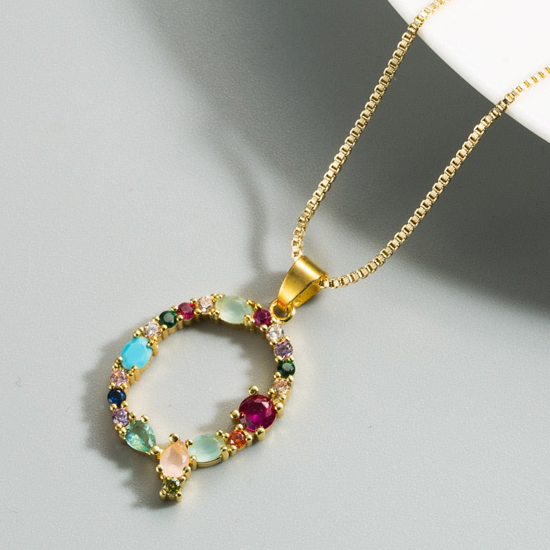 Colorful Crystal Initial Necklace