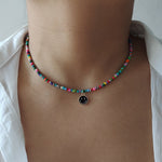 Load image into Gallery viewer, Rainbow Beaded Enamel Smiley Choker
