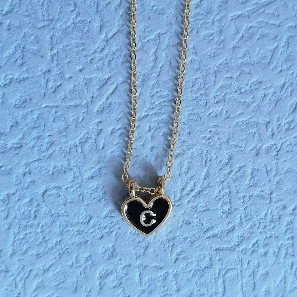 Enamel Heart Initial Necklace