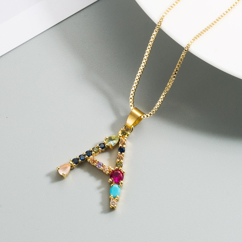 Colorful Crystal Initial Necklace