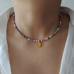 Load image into Gallery viewer, Rainbow Beaded Enamel Smiley Choker
