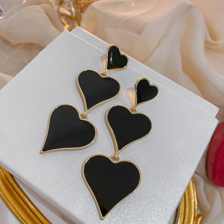 Statement Black Heart Drop Earrings Ever Adorned