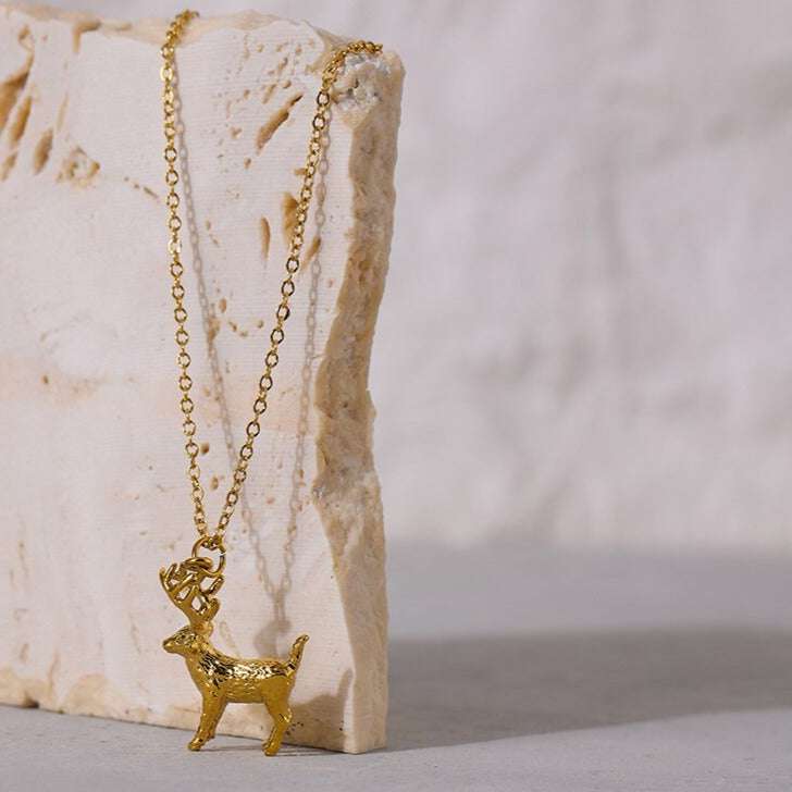 Lucky Elk Gold Pendant Necklace