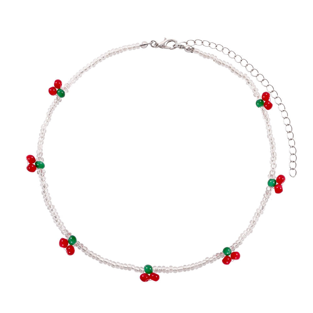 Cherry Beaded Choker Necklace