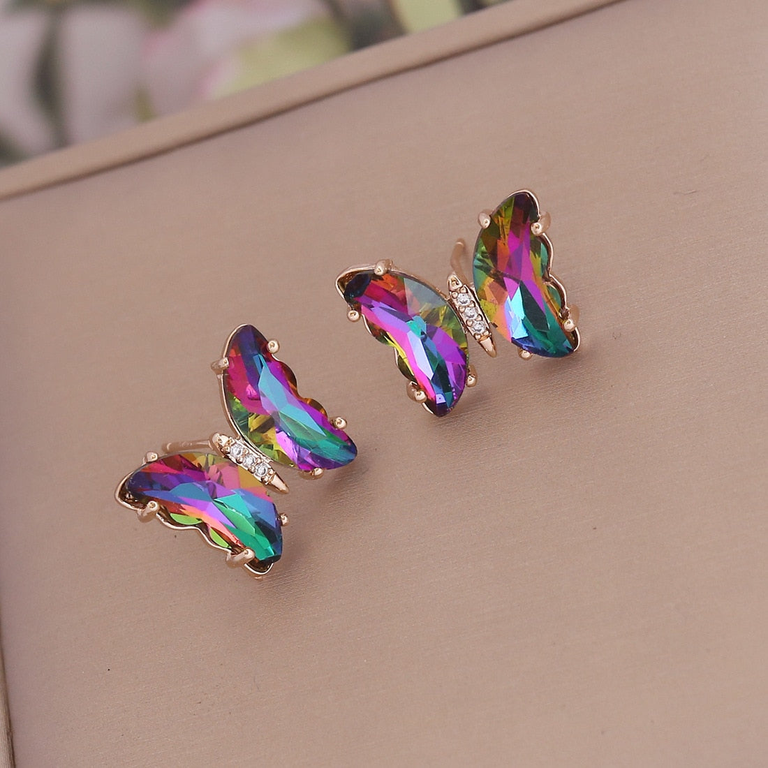 Rainbow Crystal Butterfly Stud Earrings