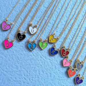 Enamel Heart Initial Necklace