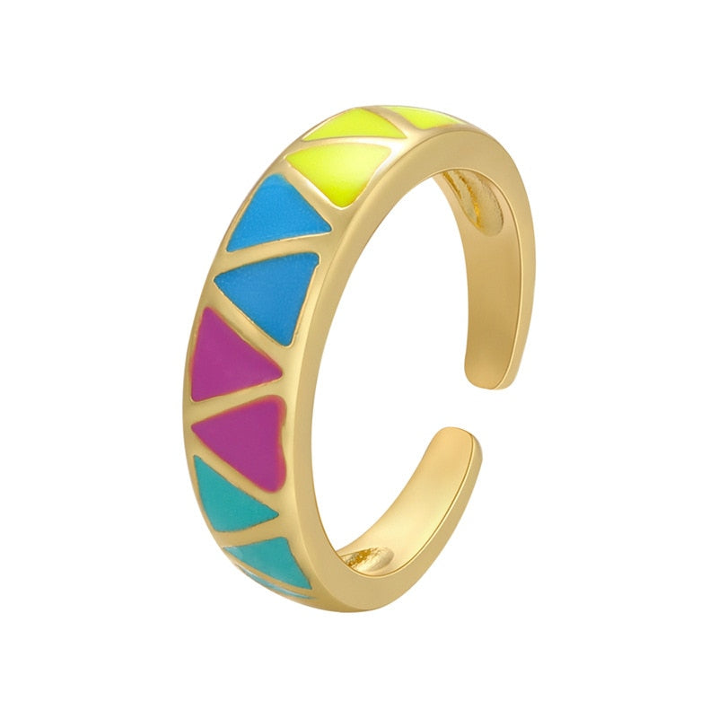 Colorful Enamel Geometric Cuff Ring