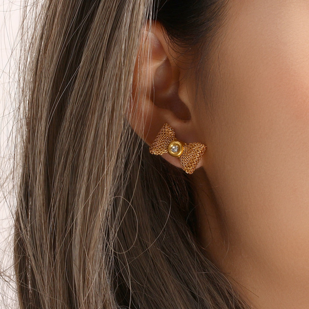Crystal Woven Bowknot Stud Earrings