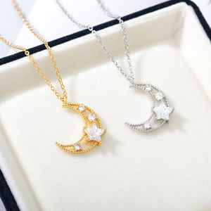 Moon and Star Crystal Necklace