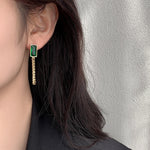 Load image into Gallery viewer, Emerald Crystal Chain Tassel Earrings
