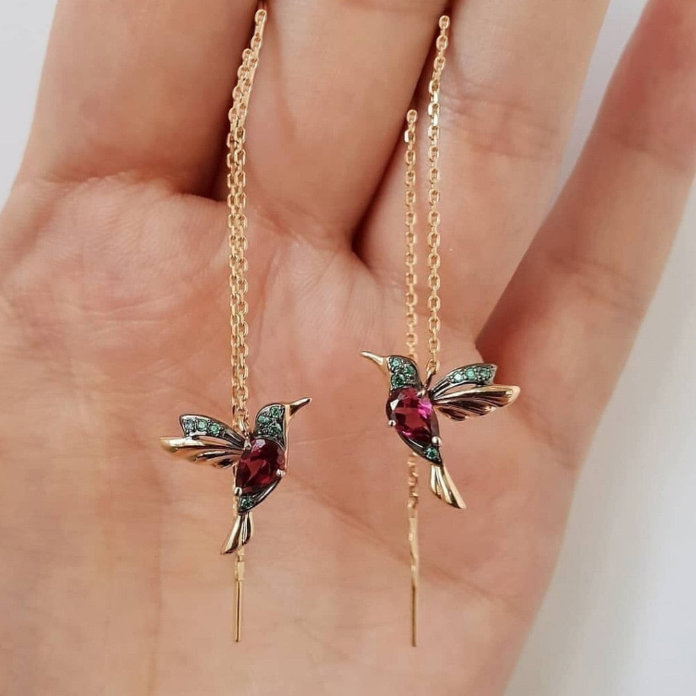 Colorful Hummingbird Drop Earrings
