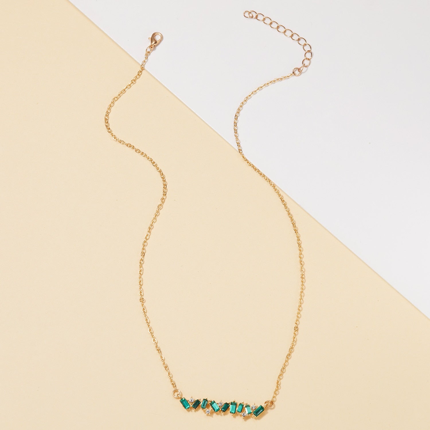 Green Baguette Chain Necklace