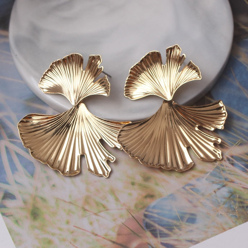 Gold Ginkgo Leaf Drop Earrings