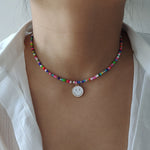 Load image into Gallery viewer, Rainbow Beaded Enamel Smiley Choker
