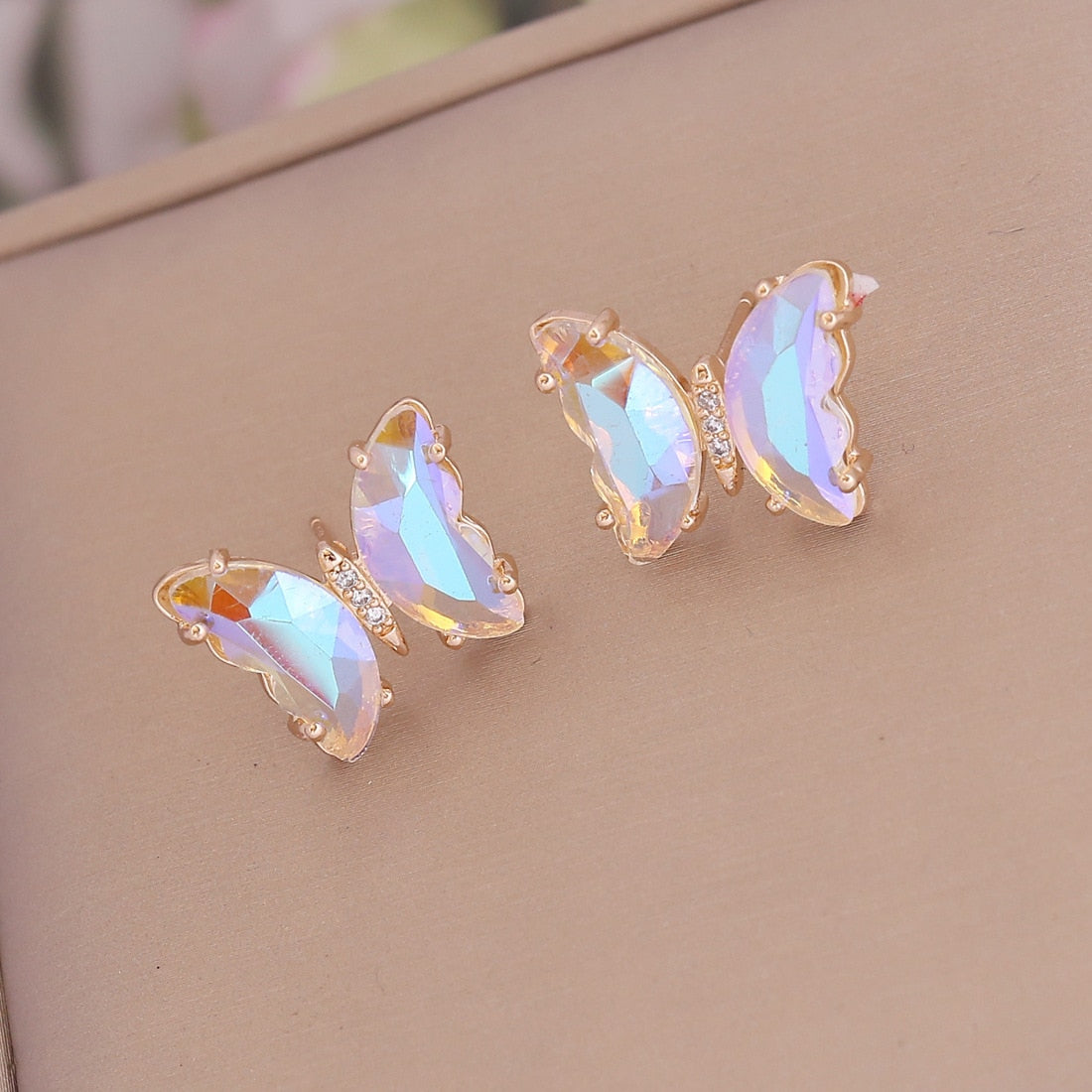 Rainbow Crystal Butterfly Stud Earrings