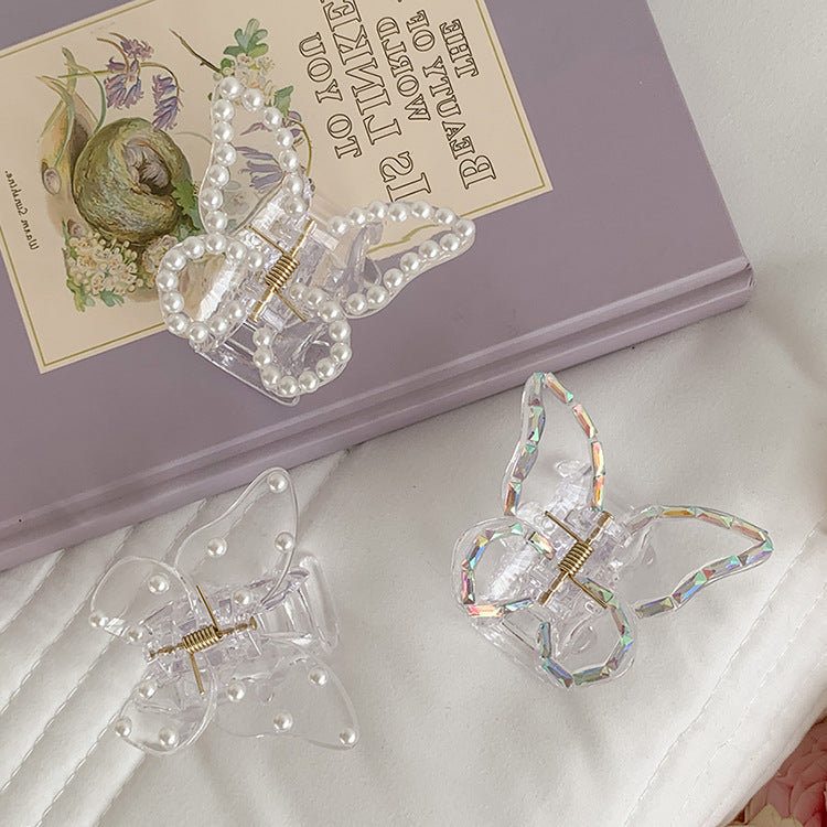 Transparent Beaded Butterfly Hair Claws