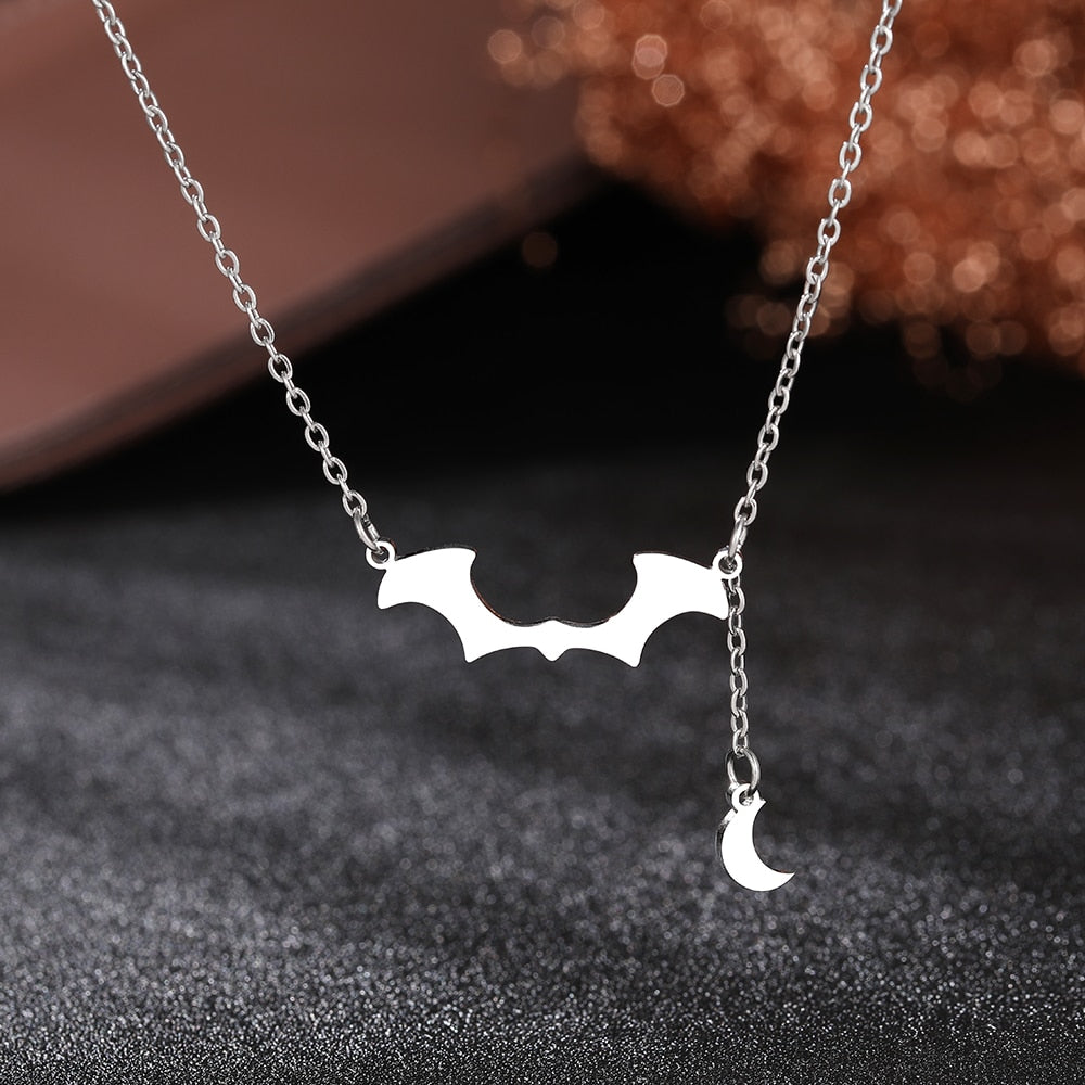 Moon Bat Dainty Pendant Necklace