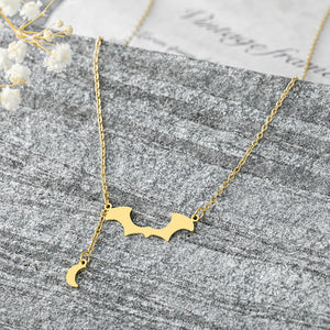Moon Bat Dainty Pendant Necklace