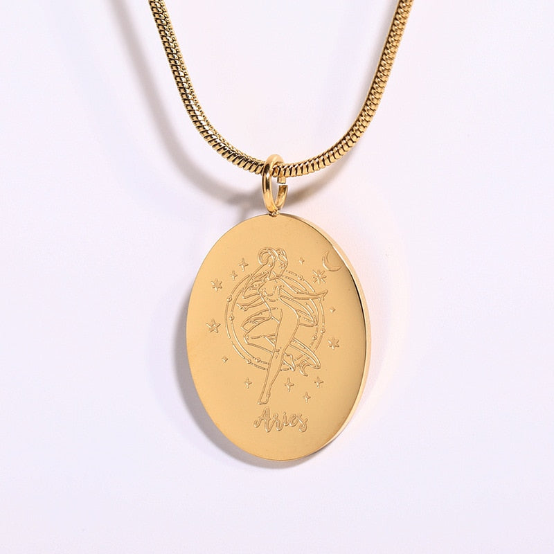 Oval Zodiac Pendant Necklace