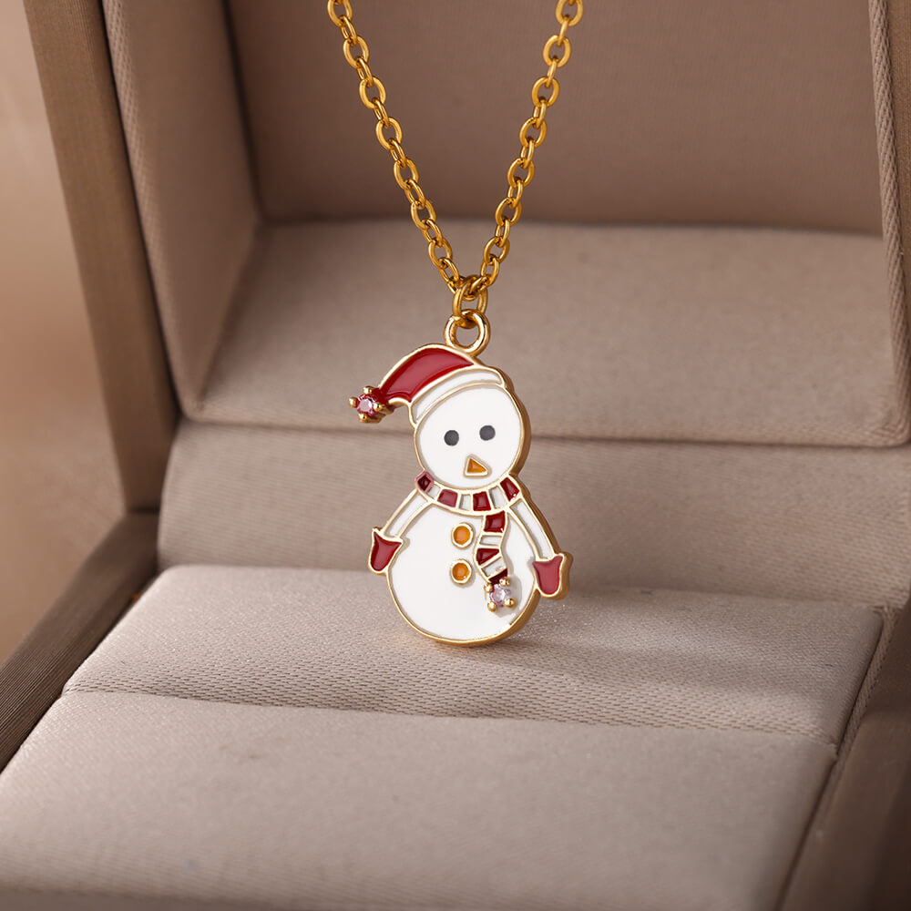 Frosty Snowman Enamel Pendant Necklace