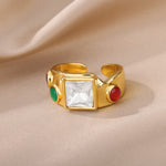 Load image into Gallery viewer, Square Crystal Open Statement Ring
