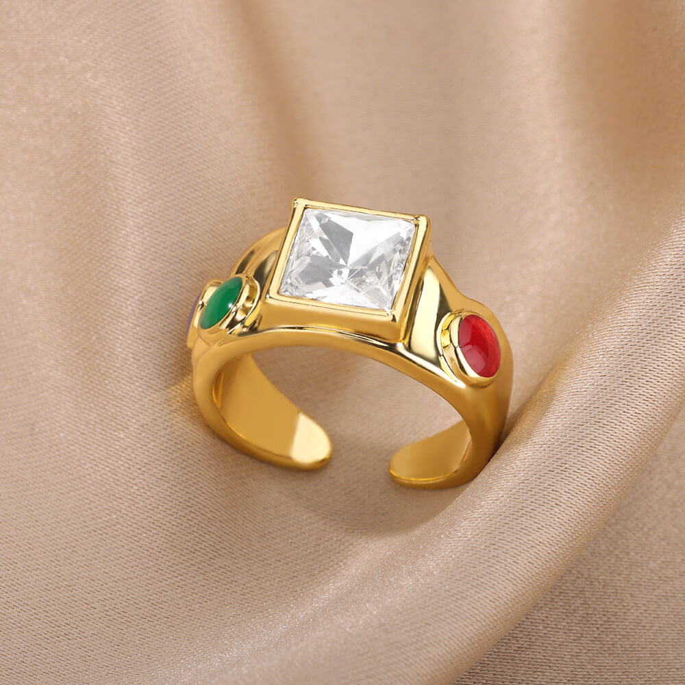 Square Crystal Open Statement Ring
