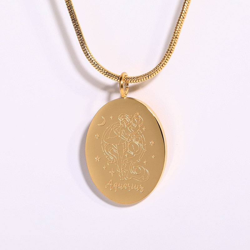 Oval Zodiac Pendant Necklace