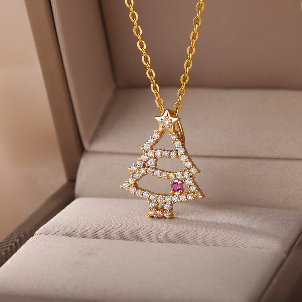 Diamond and Gold Christmas Tree Pendant