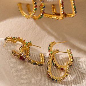 Geometric Crystal Hoop Earrings