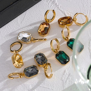 Jewel Tone Crystal Huggie Earrings