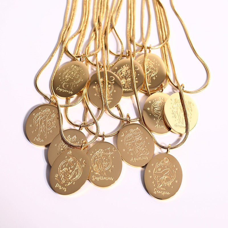 Oval Zodiac Pendant Necklace