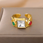 Load image into Gallery viewer, Square Crystal Open Statement Ring
