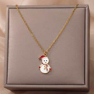 Frosty Snowman Enamel Pendant Necklace