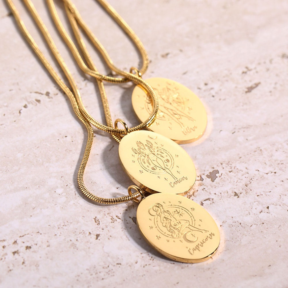 Oval Zodiac Pendant Necklace