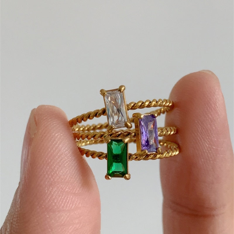 Delicate Woven Crystal Stacking Rings