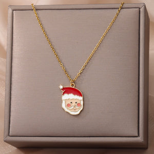 Santa Claus Enamel Pendant Necklace