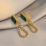 Load image into Gallery viewer, Emerald Crystal Chain Tassel Earrings
