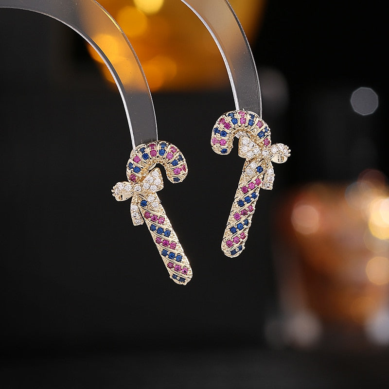 Luxury Crystal Encrusted Candy Cane Earrings