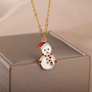 Frosty Snowman Enamel Pendant Necklace
