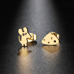 Mouse & Cheese Dainty Stud Earrings